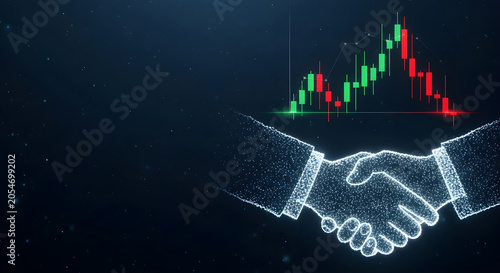 Business handshake with stock graph on dark background illustration