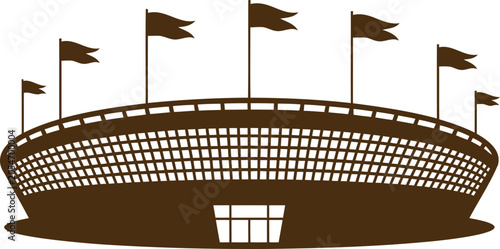 фотографія Brown stadium with flags on poles around it is shown here  large sports venue