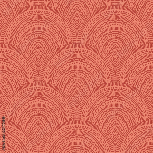 Terracotta Handdrawn Scallop Art Deco Pattern