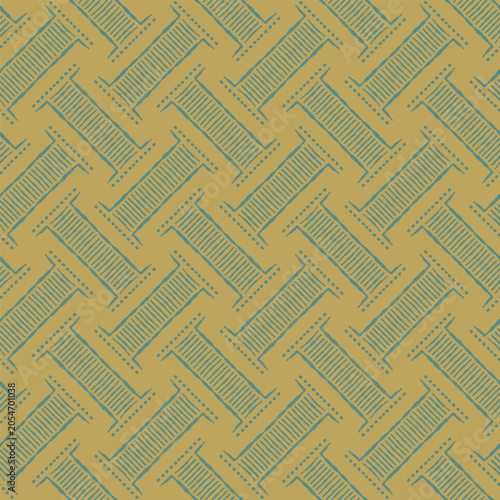 Teal Mustard Textured Diagonal Geometric Pattern