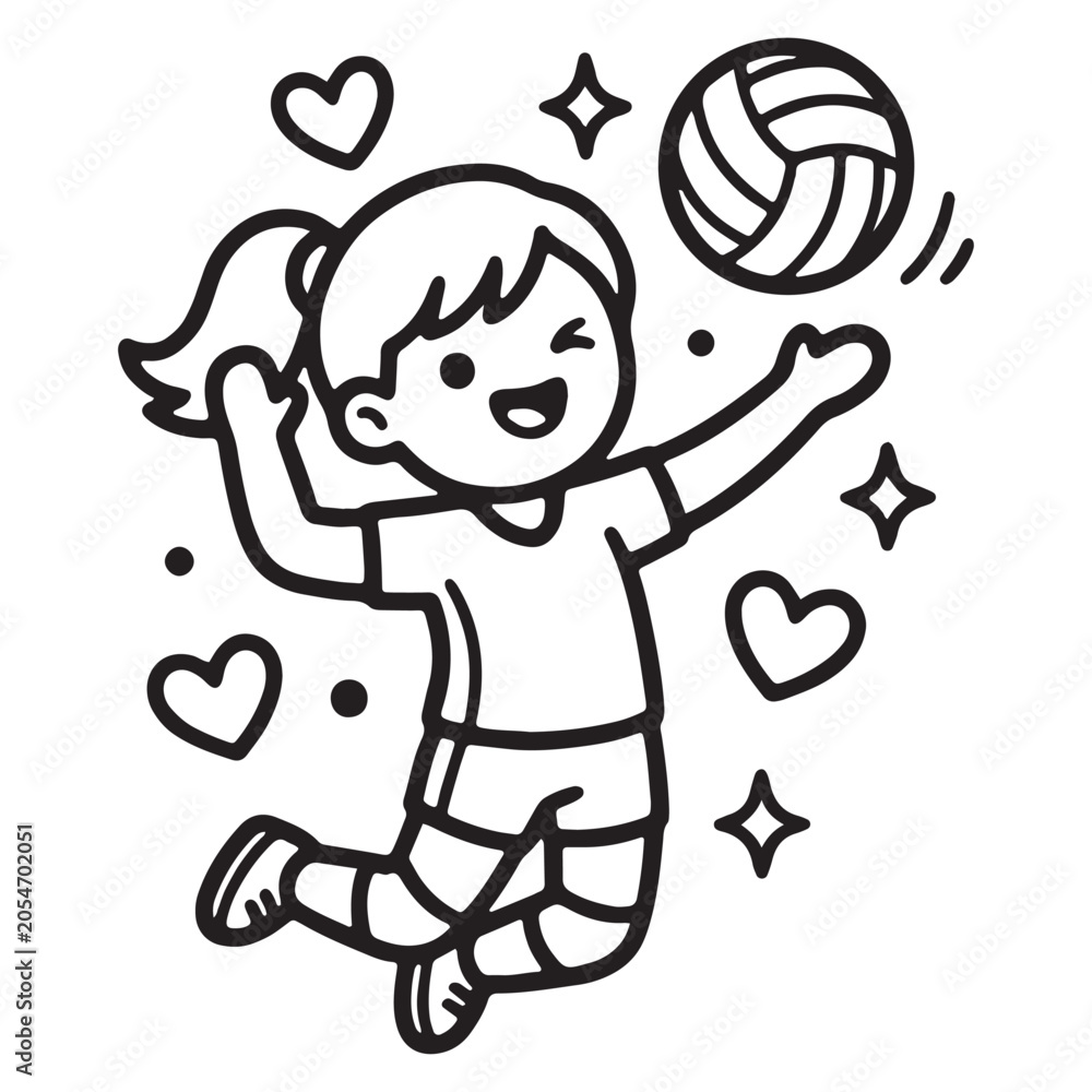 Fototapeta premium Little Girl Playing Volleyball Outdoors Fun.