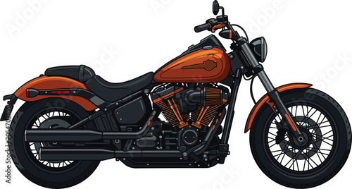 Foto Classic orange and black cruiser motorcycle chopper vector illustration isolated on white background
