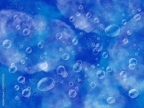水彩風幻想的な紺色の海の泡 夏 背景素材 テクスチャ / Watercolor Dreamy Dark Blue Ocean Bubble Summer Background texture