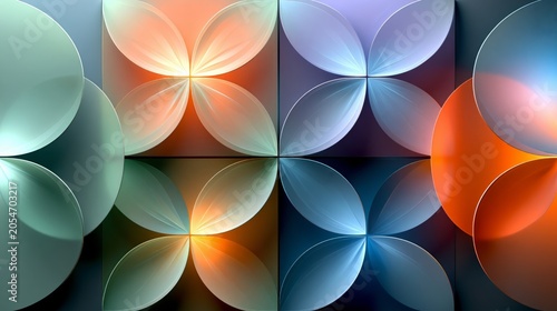 3d curved petal tiles in gradient colors.