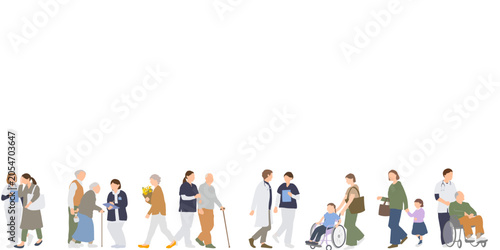 Foto 病院やクリニックを利用する人々の人物イラストセット