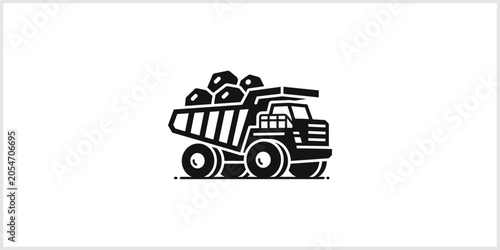 Bilde på lerret Black And White Dump Truck Loaded With Rocks Icon