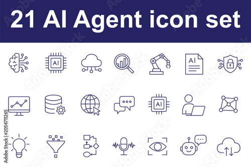 AI Agent icon set. Editable line icons. Vector illustration.