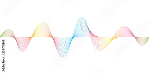 Fotografie Abstract colorful wave line background with flowing rainbow gradient curves and layered sine wave design isolated on a light background
