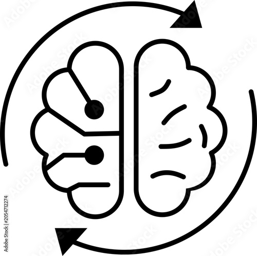 Minimal outline brain icon representing artificial intelligence, machine learning, and neural network concepts.