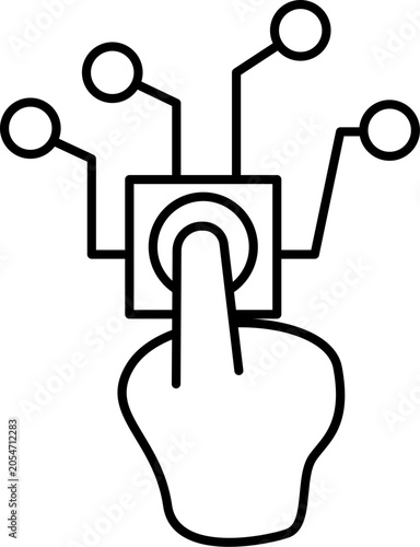 Minimal line icon representing interaction between humans and artificial intelligence technology.