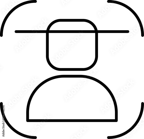 Minimal line icon representing artificial intelligence recognition technology, machine learning analysis, object detection, and smart identification systems.