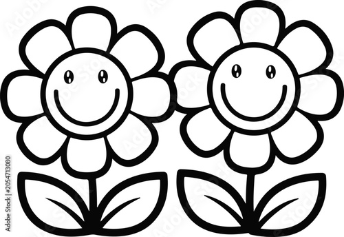 Coloring page of a smiling flower coloring book for kids simple botanical illustration educational activity sheet