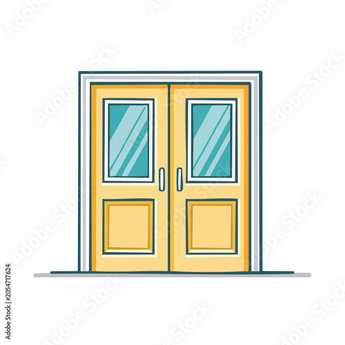 Yellow Double Doors with Glass Panes