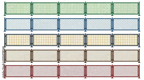 Tableau sur toile Chain link fences in various colors vector illustration on a white background