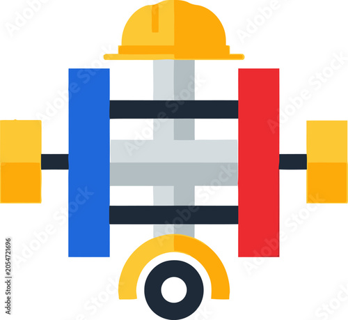 Construction Robot with Hard Hat and Colorful Design Elements.