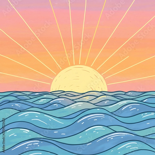 穏やかな海と夕日