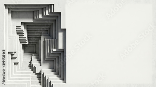 Heavy Left Sidebar of 3D Isometric Architectural Step Down Void with Silk White Empty Space for CV Resume Text