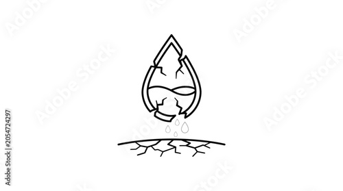 Water drop cracking over dry parched earth icon illustration