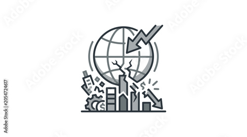 Foto Catastrophic global collapse with earthquake and falling city buildings