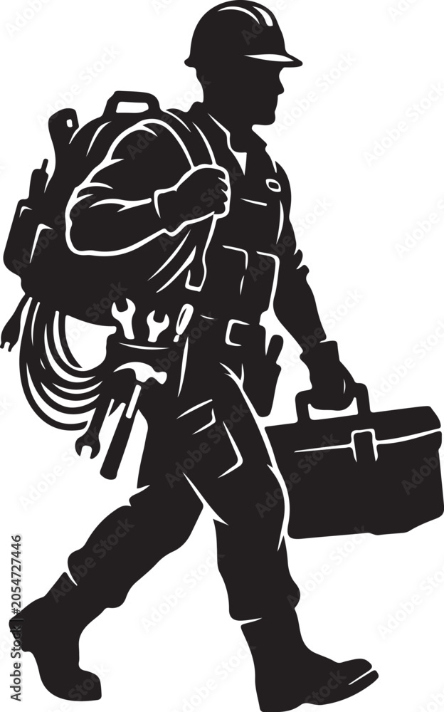 Fototapeta premium worker carrying equipment silhouette isolated design.