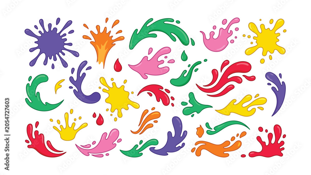 Obraz premium Vibrant colorful paint splatters and drops on white background