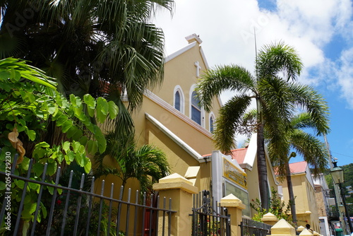 church in Charlotte Amalie Town Street of Saint Thomas - U.S. Virgin Islands
