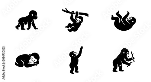 Photography Monkey icon set silhouette, white background