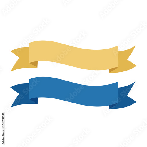 Two flat design ribbon banners, yellow and blue