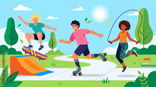 Children playing outside in park.