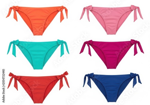 Bright colored swimwear bottoms collection isolated on white background