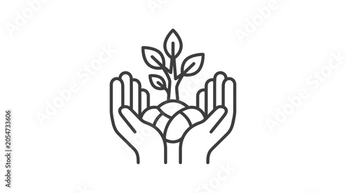 Billede på lærred Cupped hands protecting young plant growing in fertile soil.
