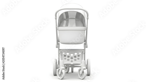 A stroller with a baby carriage is shown in a studio setting