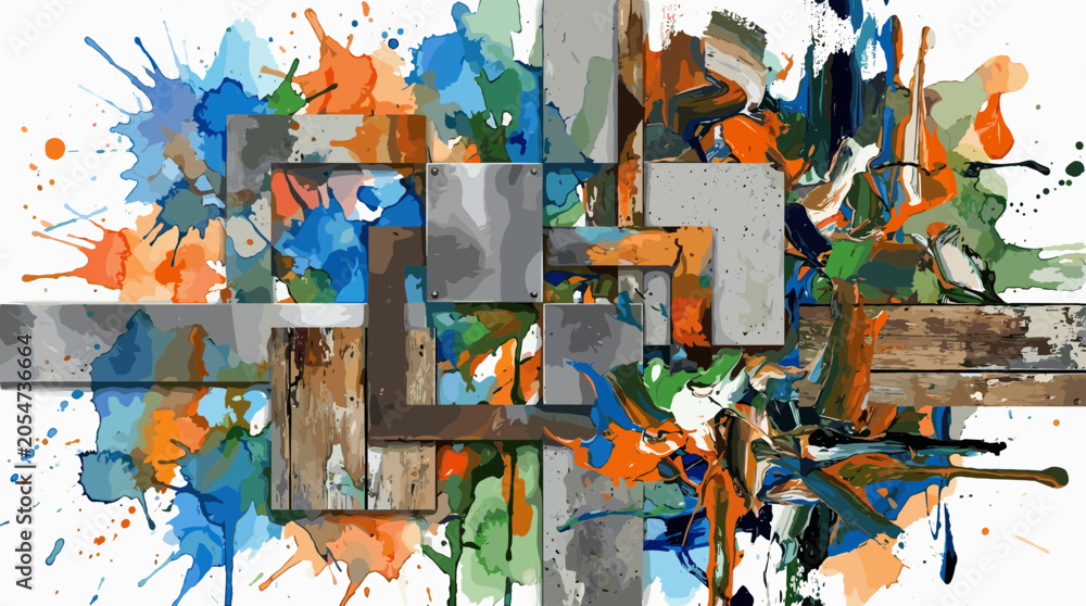 Fototapeta premium Vibrant Abstract Artwork with Geometric Shapes.