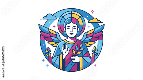 Canvastavla Angel with Wings and Branch, Divine Messenger, Spiritual Symbol