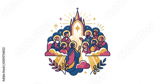 Foto Christian Pentecost Scene with Holy Spirit and Apostles