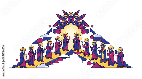 Foto Biblical Scene: Twelve Apostles and Angels Ascending to Heaven