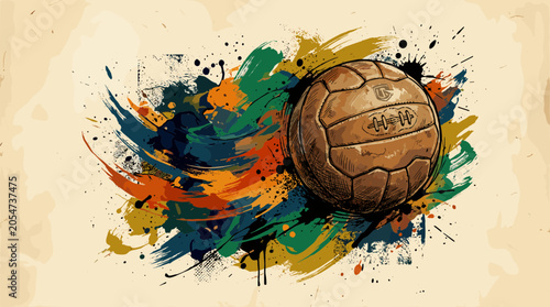 Vibrant Soccer Ball with Colorful Splash.