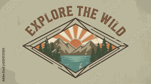 Vintage Explore The Wild Adventure Logo.