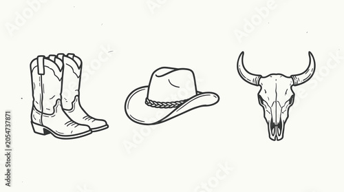 Western Cowboy Boots Hat Bull Skull.