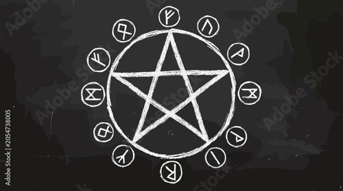 White pentagram symbol on black background.