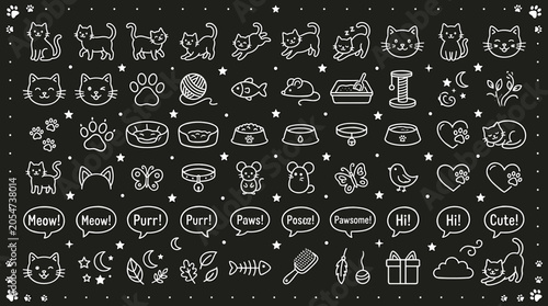 White cute cartoon holiday icons set.