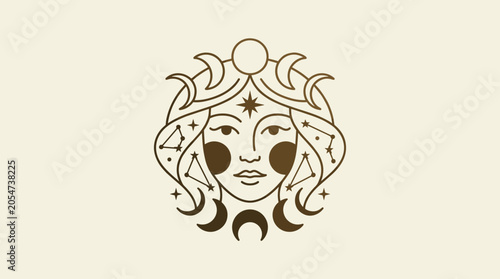 Woman face with moon star symbol.