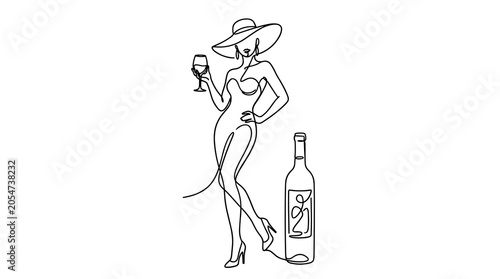 Woman holding wine glass and bottle.
