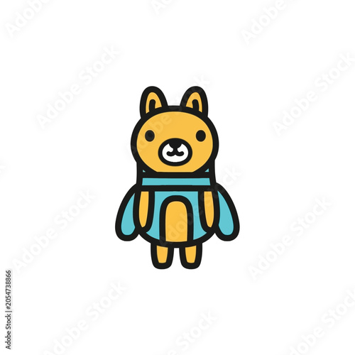Cute Cartoon Bear Wearing Blue Outfit.