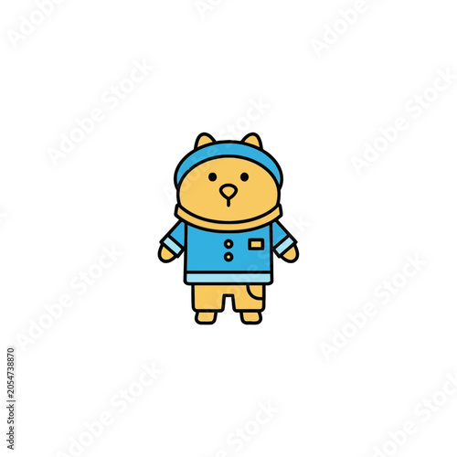 Cute Cartoon Bear Wearing Blue Outfit.
