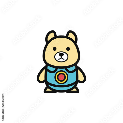 Cute Cartoon Bear Wearing Blue Overalls.
