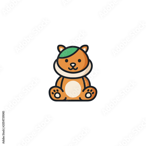 Cute Cartoon Bear Wearing Green Hat.