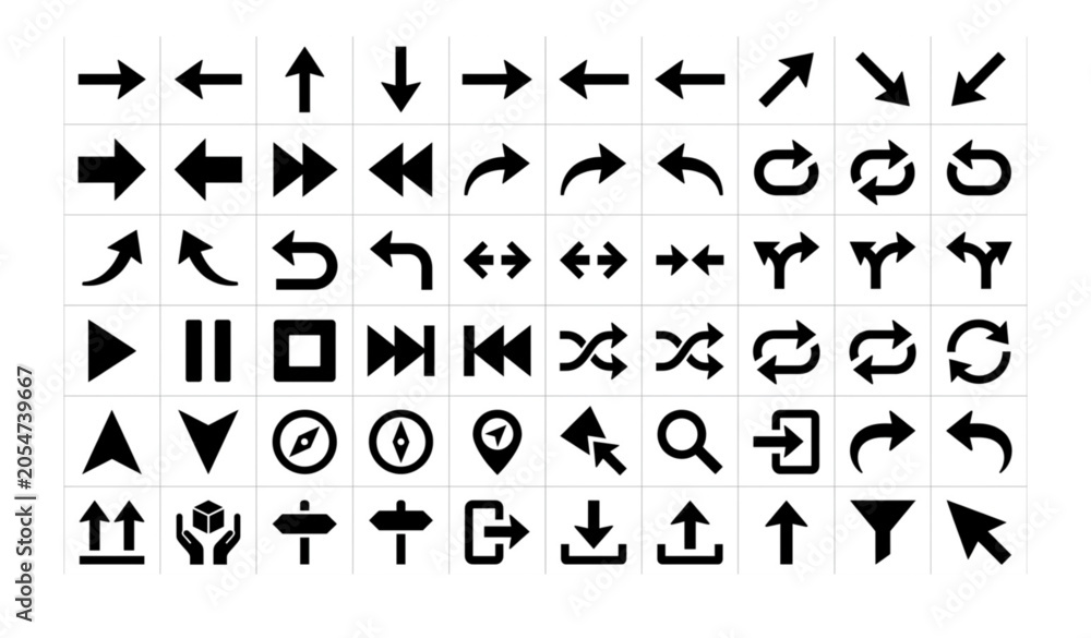 Fototapeta premium Modern Black Arrow Icon Set Navigation Packaging Vector Collection