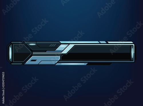 Futuristic sci fi lower third banner high tech metallic frames, glowing blue neon accents, and a sleek dark layout