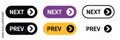 Photography Previous and next navigation button featuring web arrows and modern user interface symbols in vector illustration style